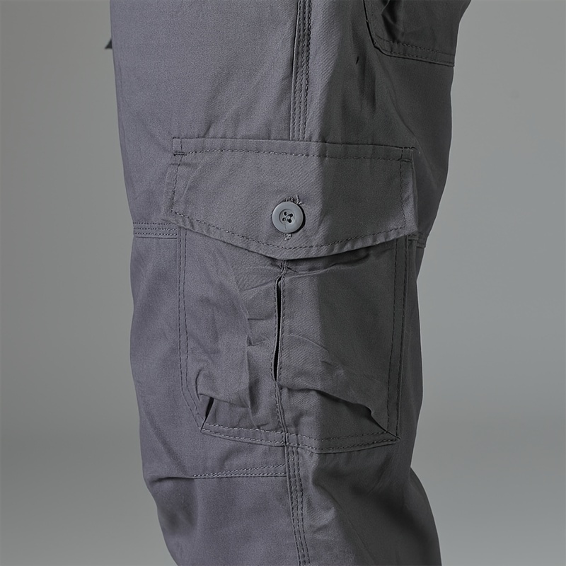 mens 3 4 length solid color non stretch   cotton cargo shorts for summer outdoor wear details 23